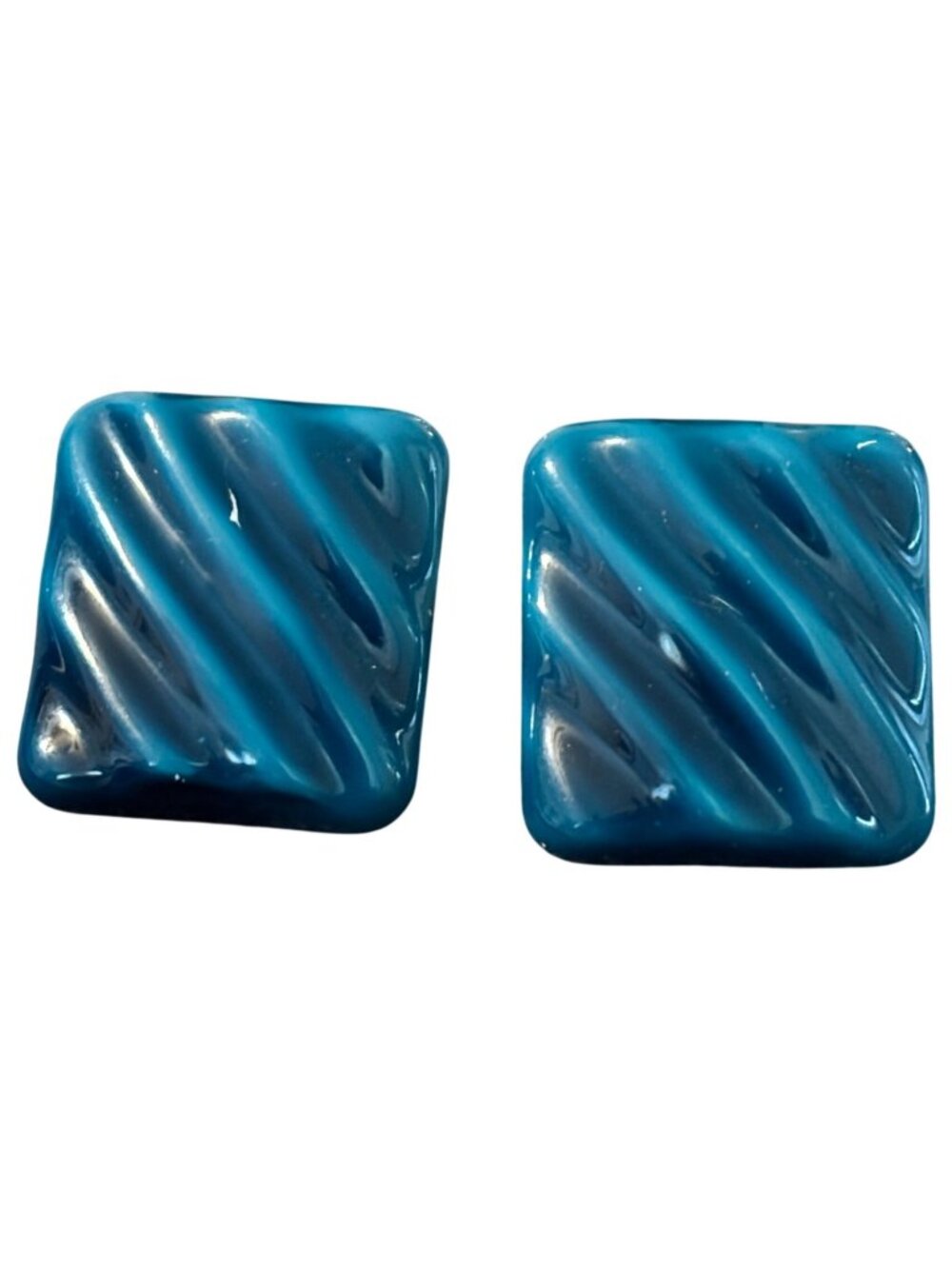 Vintage Blue Swirl Square Stud Earrings Geometric Retro Fashion Jewelry 80s